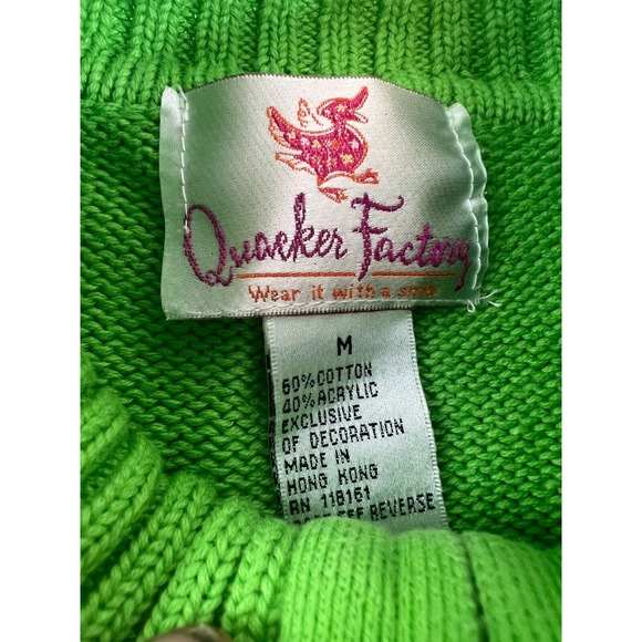 Quacker Factory Women's Green Long Sleeve Full Zip Ski Snow Motif Sweater M - Picture 5 of 16
